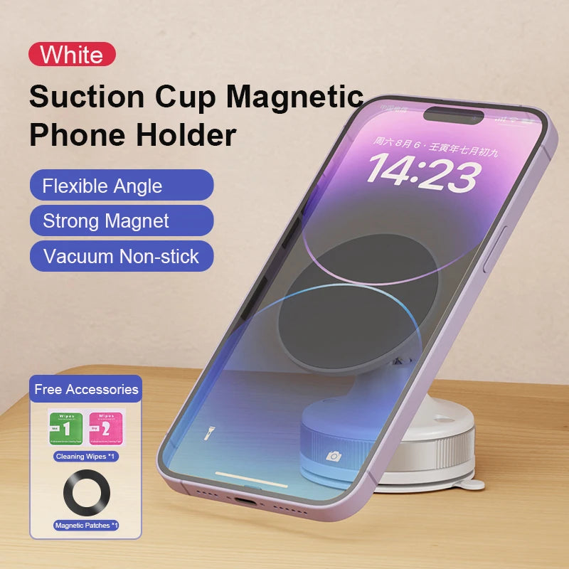 Magnetic Vacuum Car Mount Desktop Phone Holder 360° Rotation Foldable Strong Suction for iPhone 16 15 14 13 12 Pro Mobile Phone